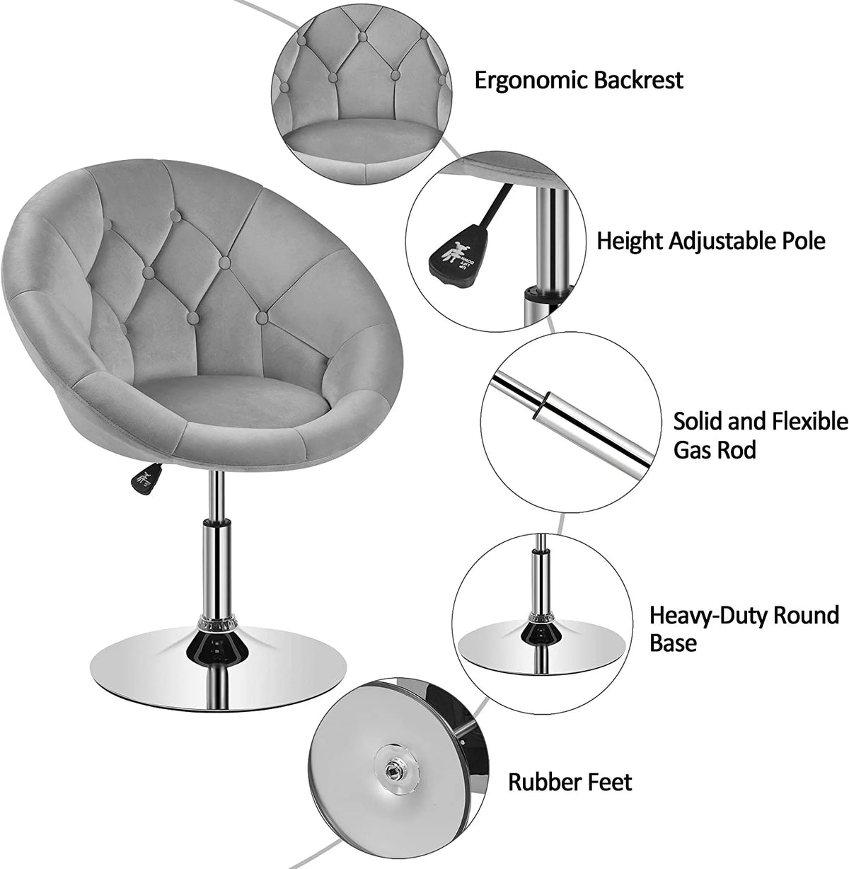 Velvet Tufted Swivel Accent Chair with Chrome Frame P936