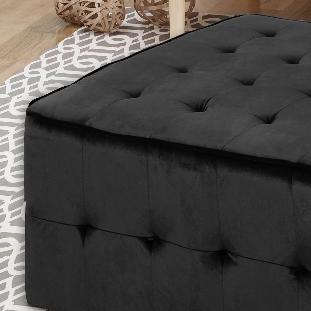 Black Velvet Tufted Ottoman U430