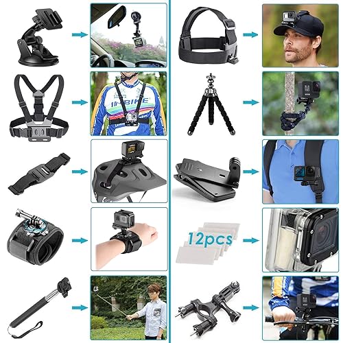 Compact Waterproof Action Camera with 4K, 12MP Photos, Stabilization, 128GB Card, Card Reader, 50 Piece Accessory Kit M951625
