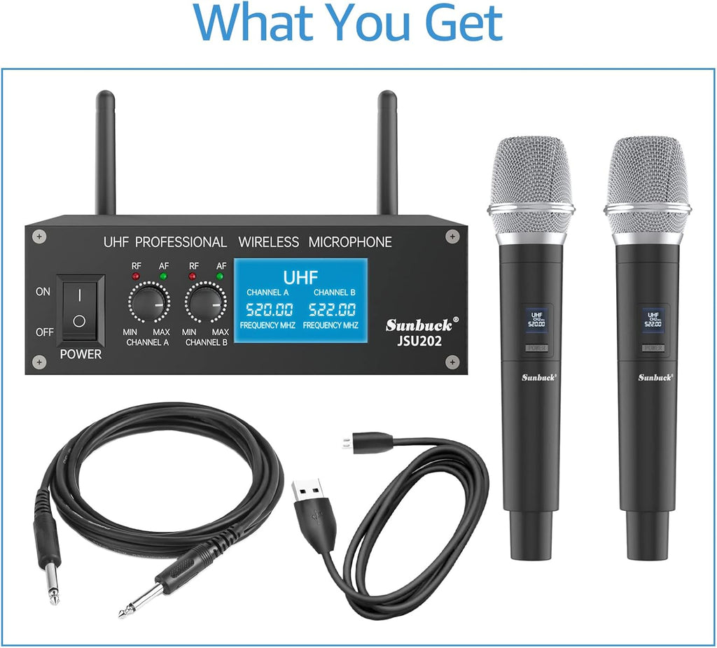 Portable Wireless UHF Karaoke Microphone with 2 Handheld Mics, 280ft Range, Pack of 2 C3856