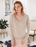 Wheat Heather Cashmere V Neck Sweater J499575