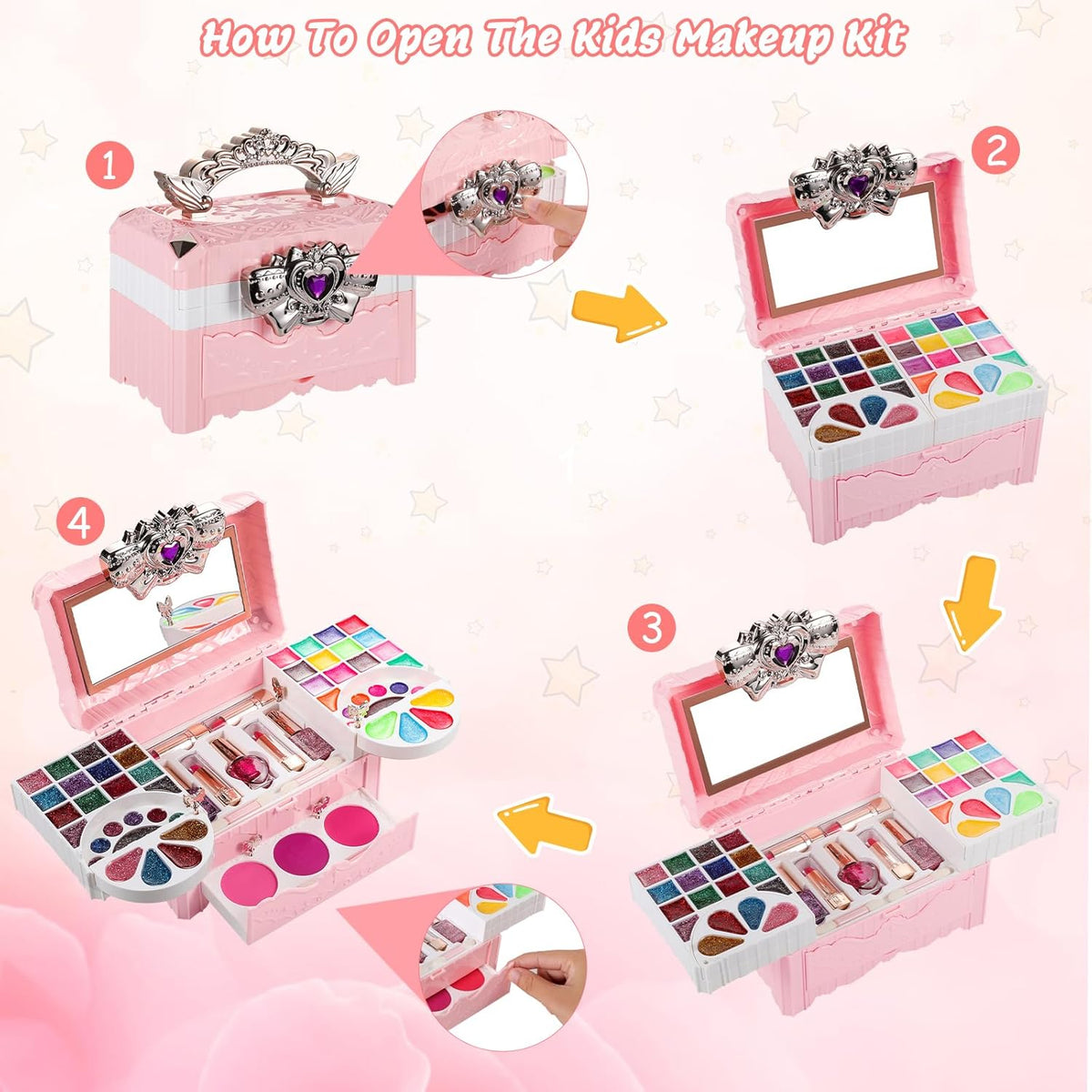 Washable Toddler Makeup Kit Pretend Play Make Up Toys Cosmetic Case W74362
