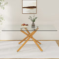 63 Inch Glass Dining Table with Tempered Glass Top and Silver Metal Legs N2930