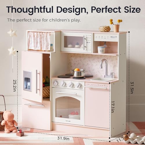 Wooden Play Kitchen with Sink, Stove, Microwave and Storage V4156