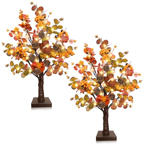 2 Pack Fall Tabletop Tree with 48 LED Battery Operated 18 Inch Q8603