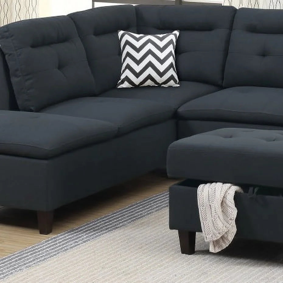 Black Sectional Sofa with Storage Ottoman E294