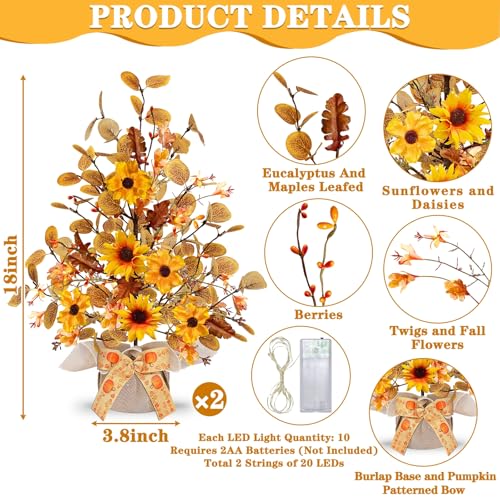 2 Pack Fall Tabletop Tree with 48 LED Battery Operated 18 Inch Q8603
