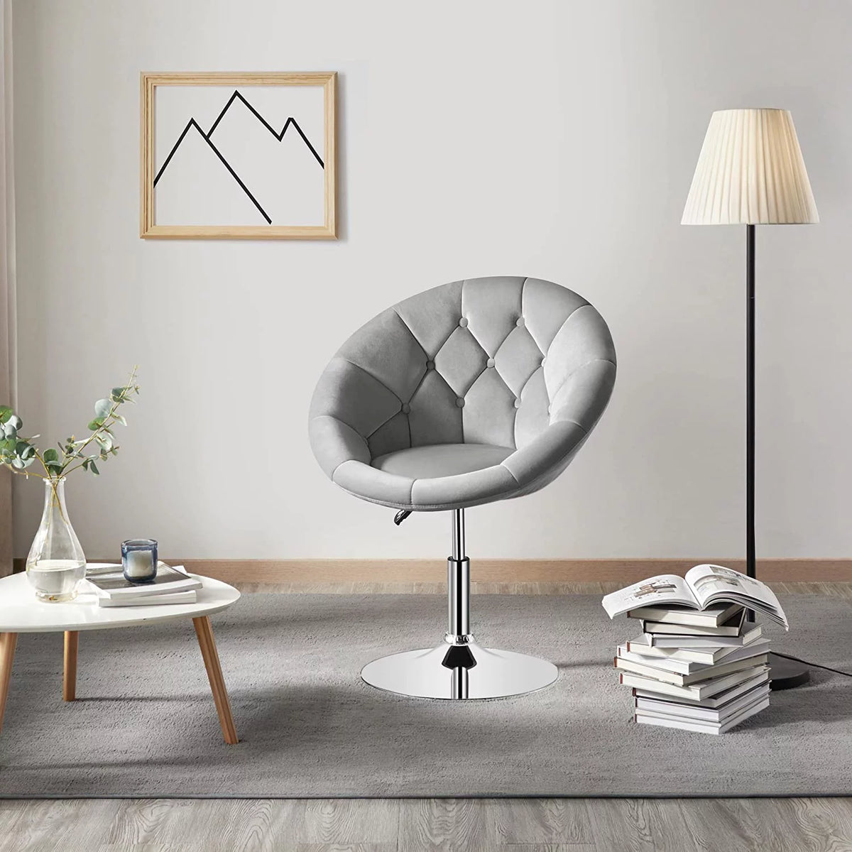 Velvet Tufted Swivel Accent Chair with Chrome Frame P936
