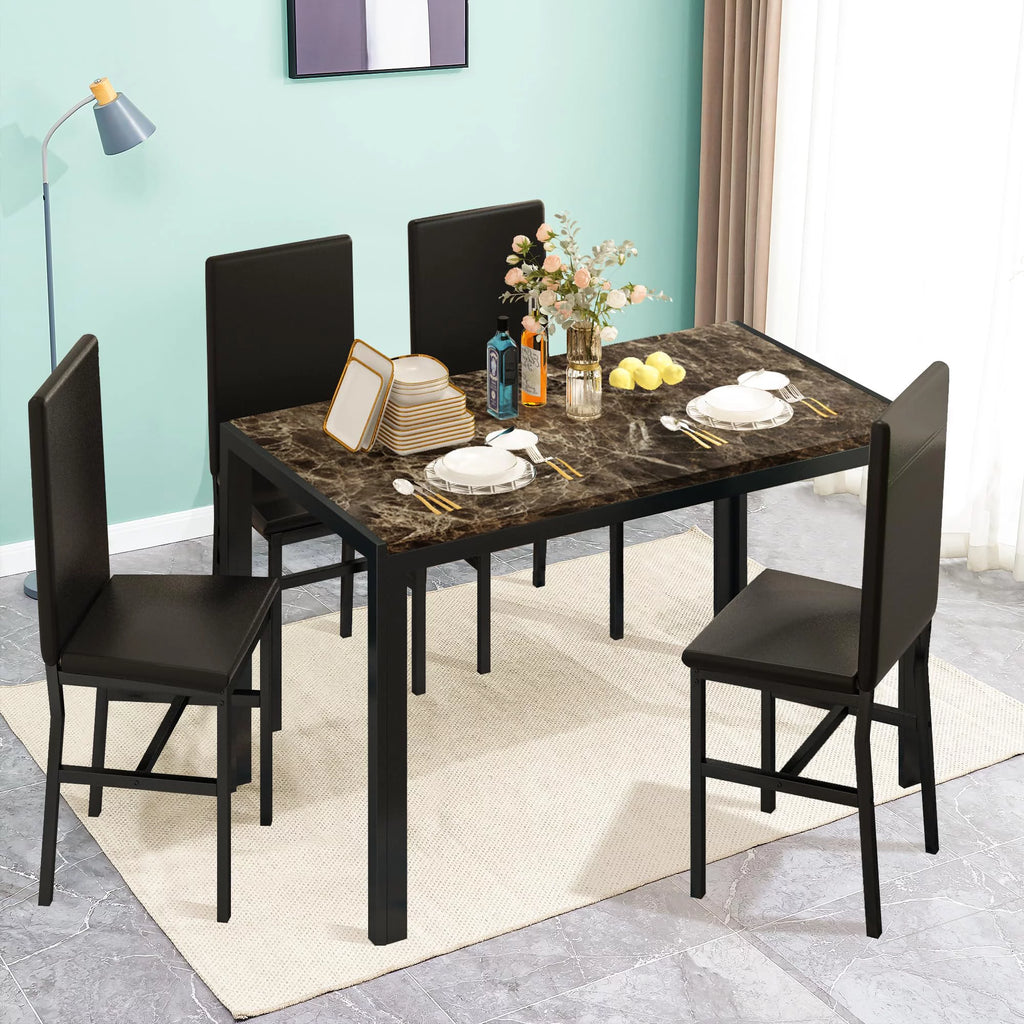 5 Piece Faux Marble Dining Table and Chairs Set K673279