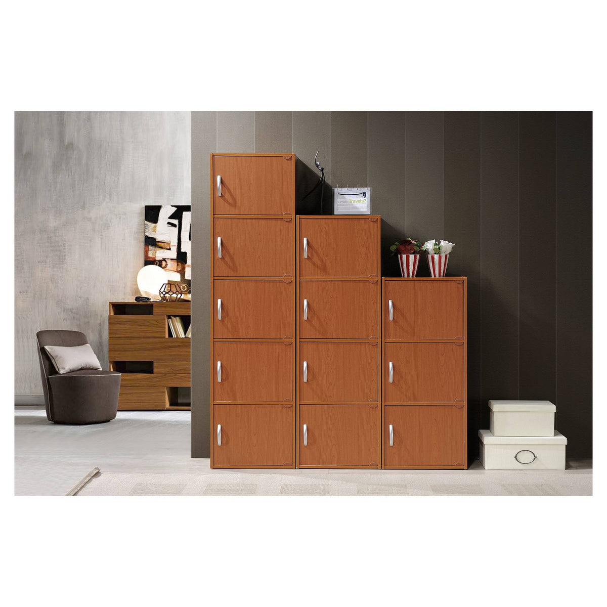 Cherry 3 Shelf 3 Door Bookcase M452