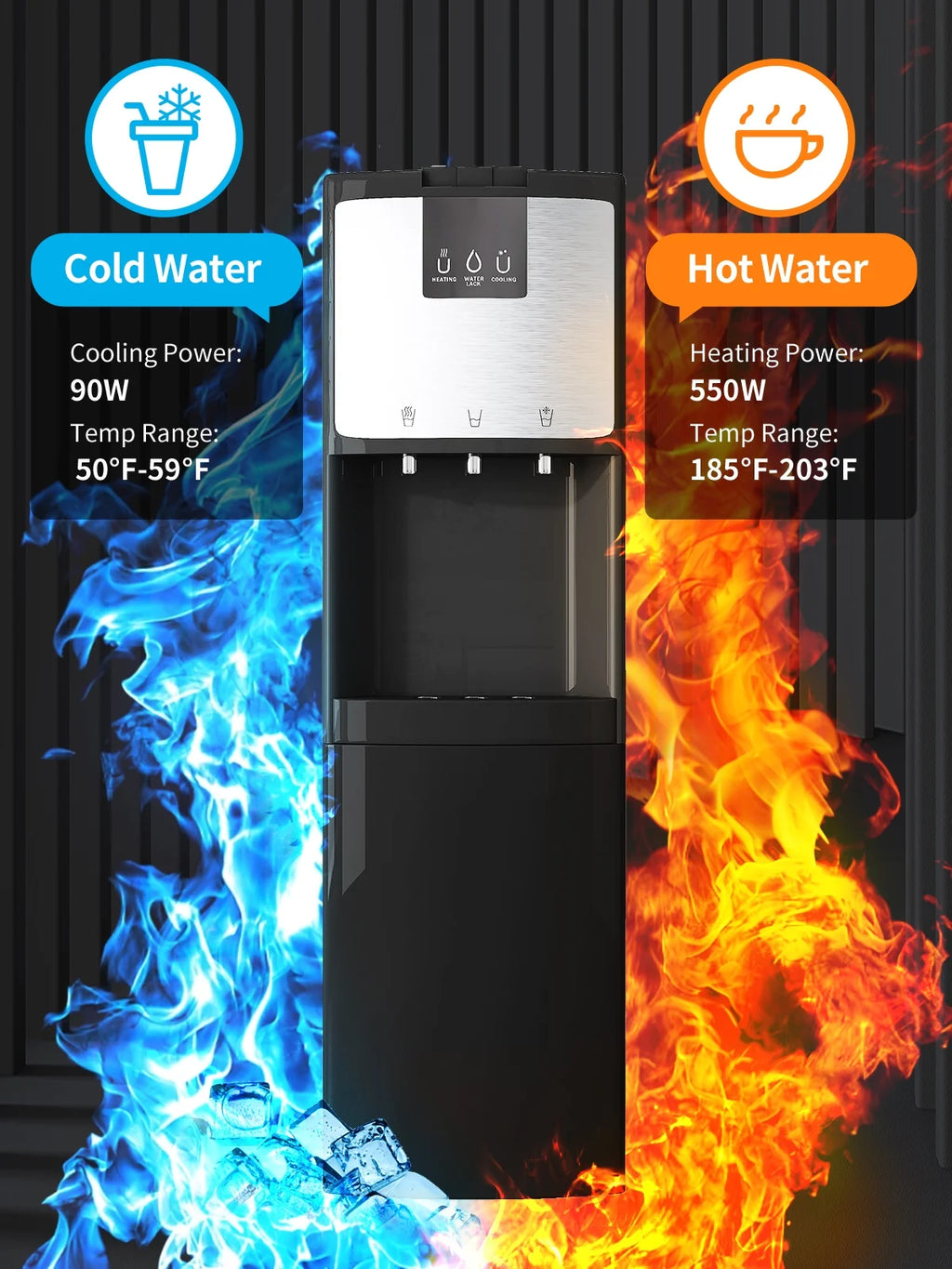 Bottom Loading Water Dispenser, Hot/Cold/Room Temperature, Black W111