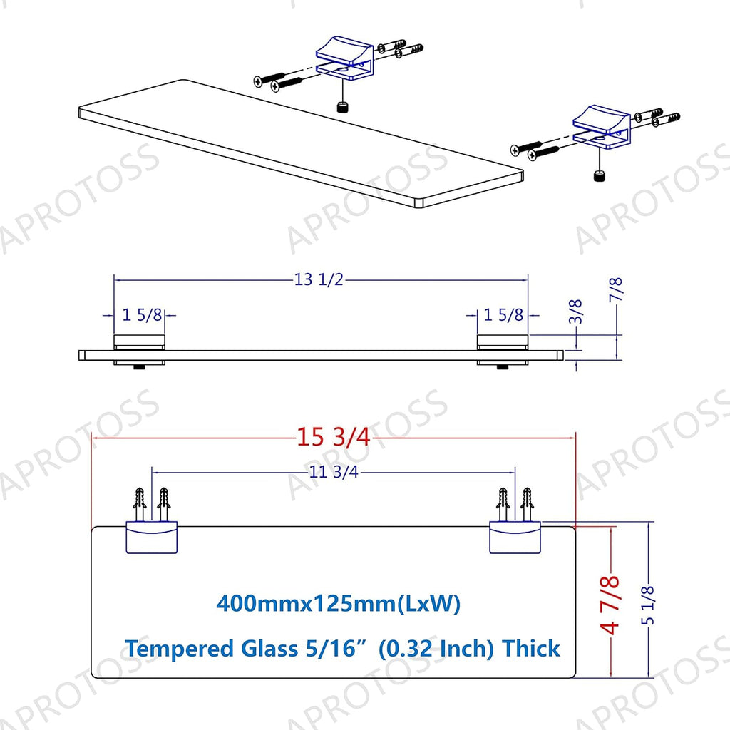 16 inches Glass Wall Shelf with Peacock Blue Brackets D38584