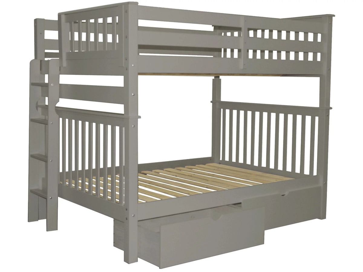 Gray Full over Full Bunk Beds with End Ladder and 2 Under Bed Drawers D671958