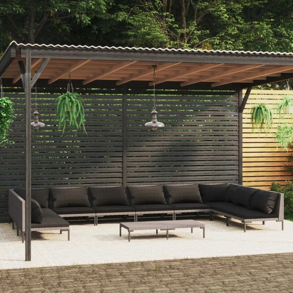 12 Piece Patio Lounge Set with Cushions Poly Rattan Dark Gray D47550
