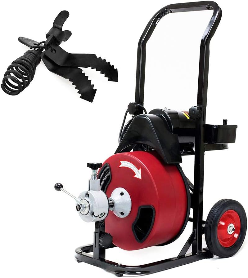 50-Feet Long 1/2 Cable Drain Auger Cleaner with Cutter Set & Foot Switch V180408