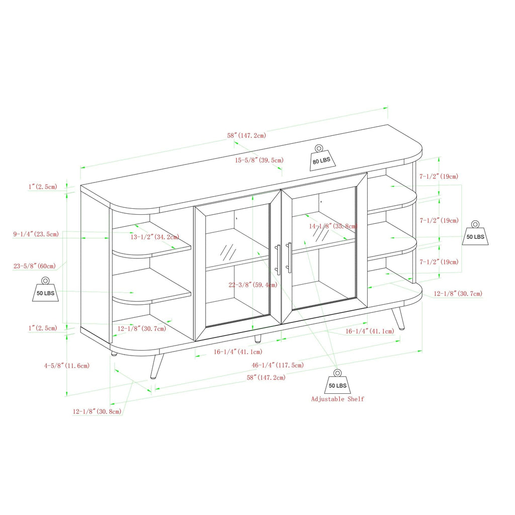 Dark Walnut Curved Edge Glass Door Sideboard I21768