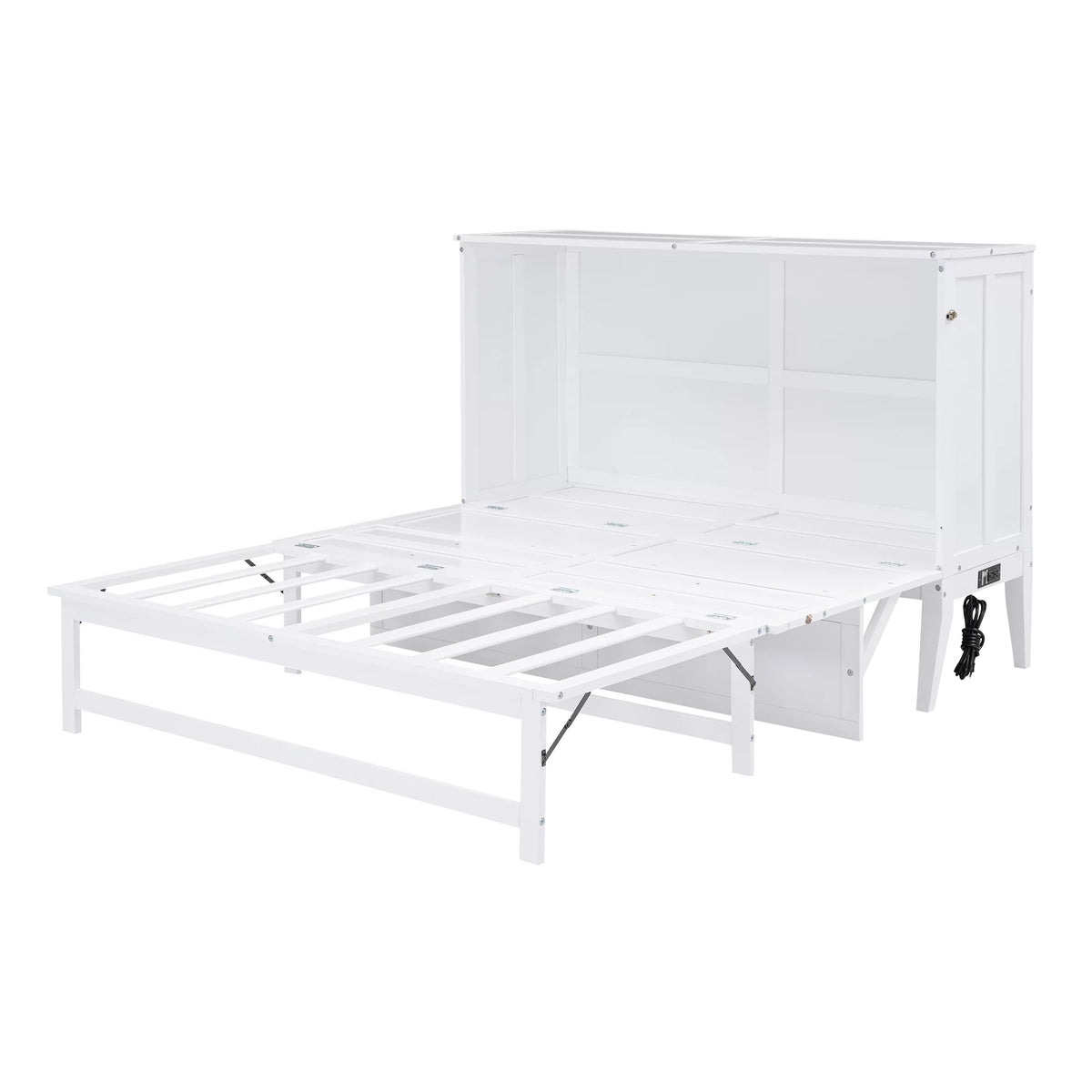 White Queen Size Murphy Bed with Charging Station and Shelf O797