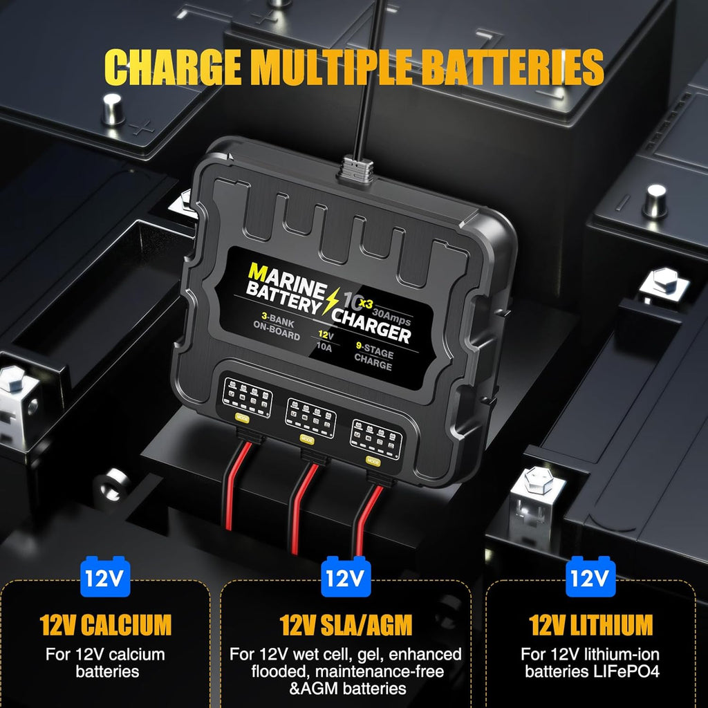 12V 30A Smart Waterproof Onboard Boat Battery Charger W54928