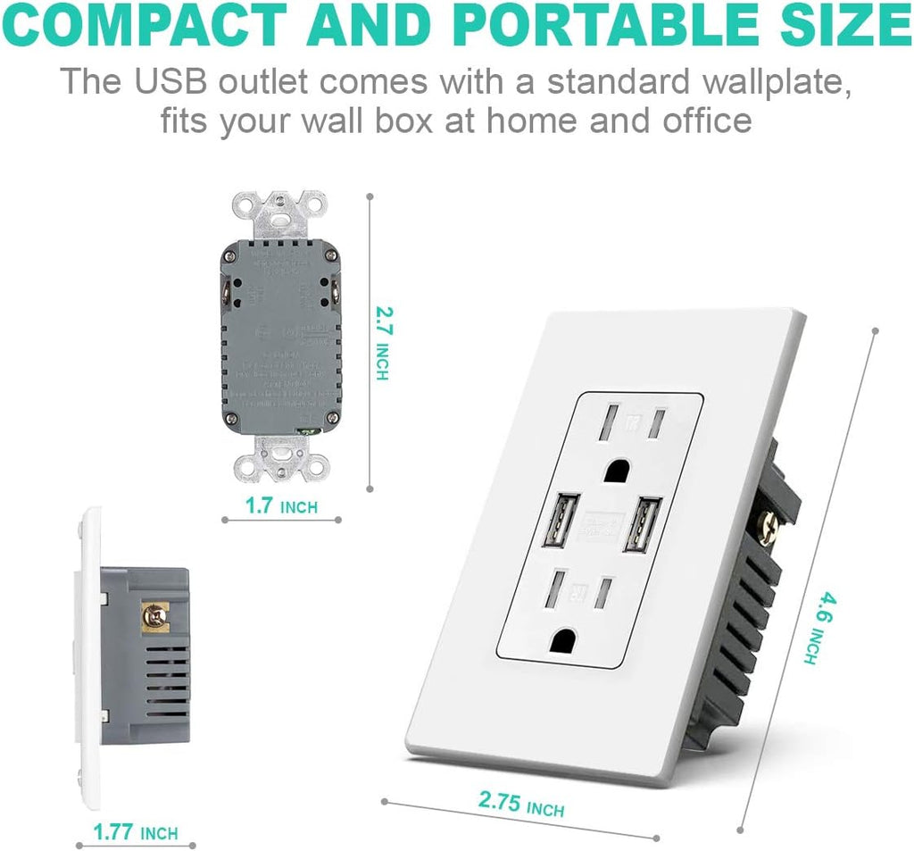 White 15 Amp Tamper Resistant USB Outlet W9459