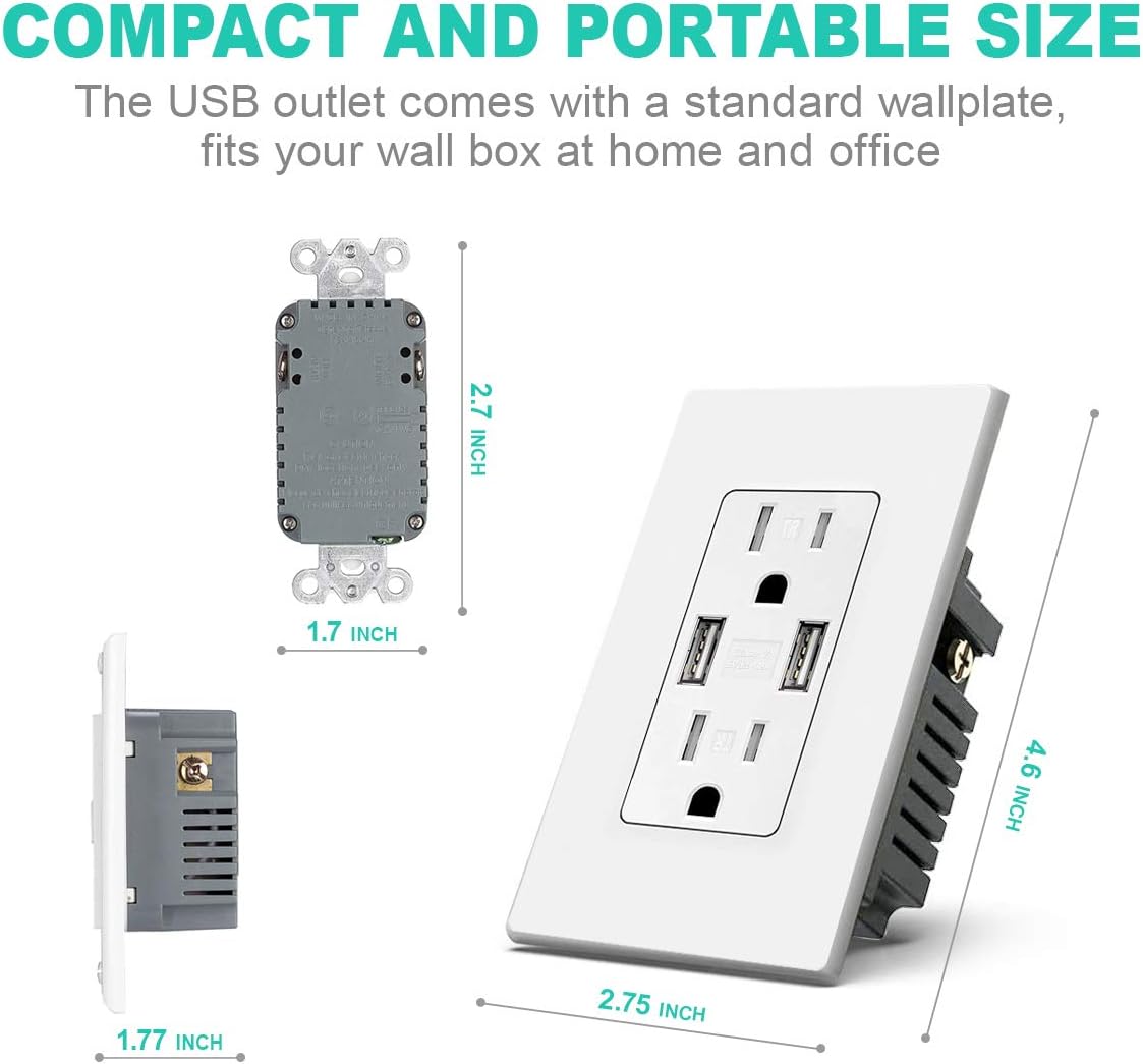 White 15 Amp Tamper Resistant USB Outlet W9459