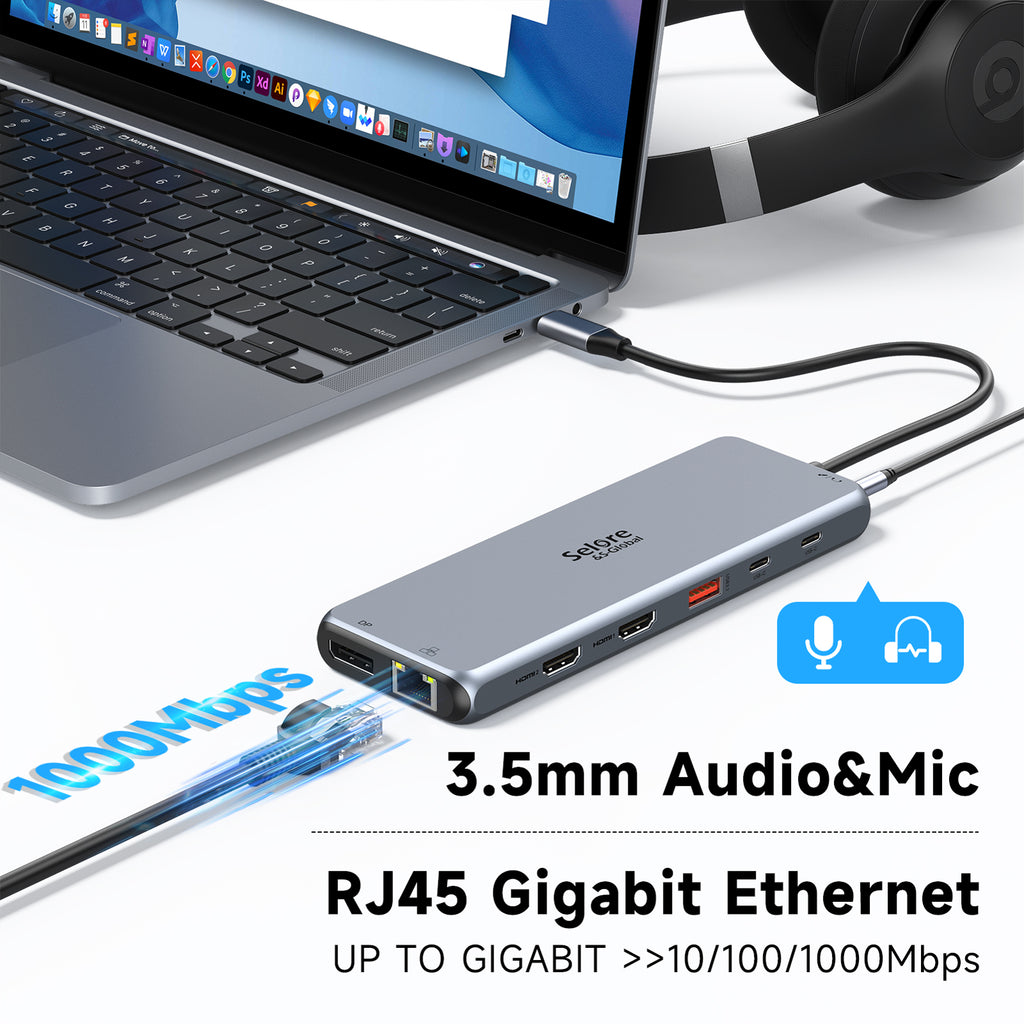 13 in 1 USB C Docking Station Dual Monitor Triple Monitor Hub O33482