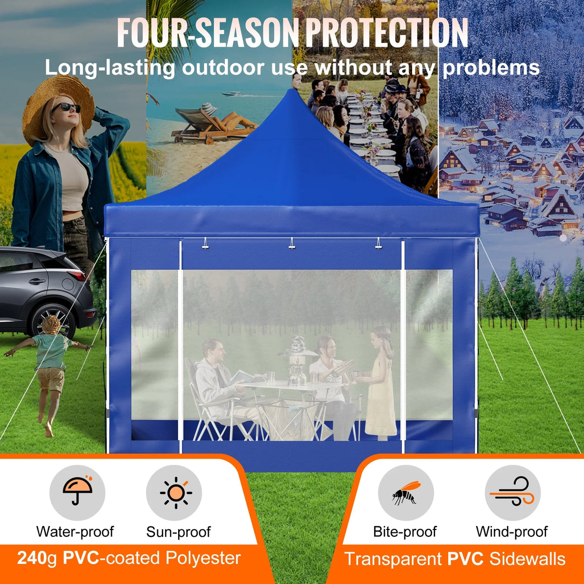 10 x 10 FT Blue Pop Up Canopy Tent with Sidewalls U319