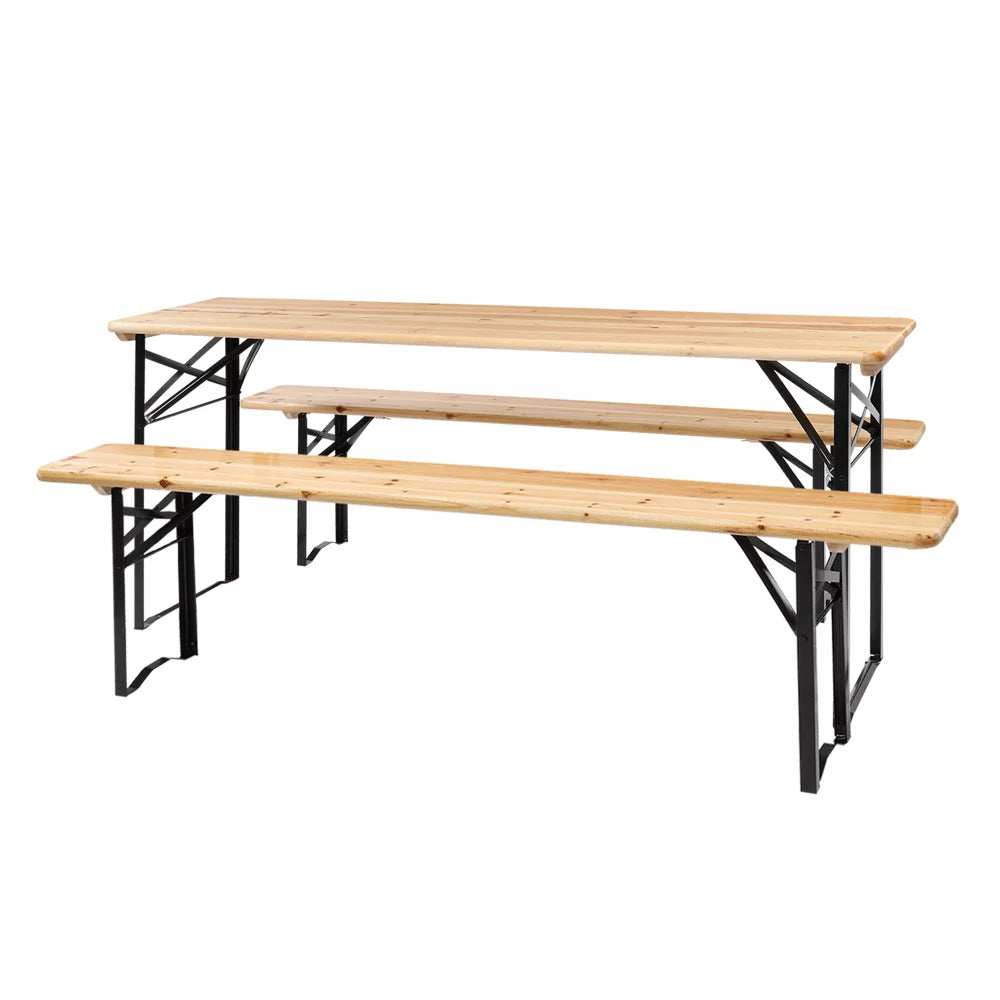 5.8FT Wood Table and Bench Set U33579