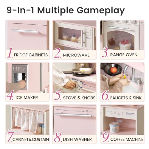 Wooden Play Kitchen with Sink, Stove, Microwave and Storage V4156