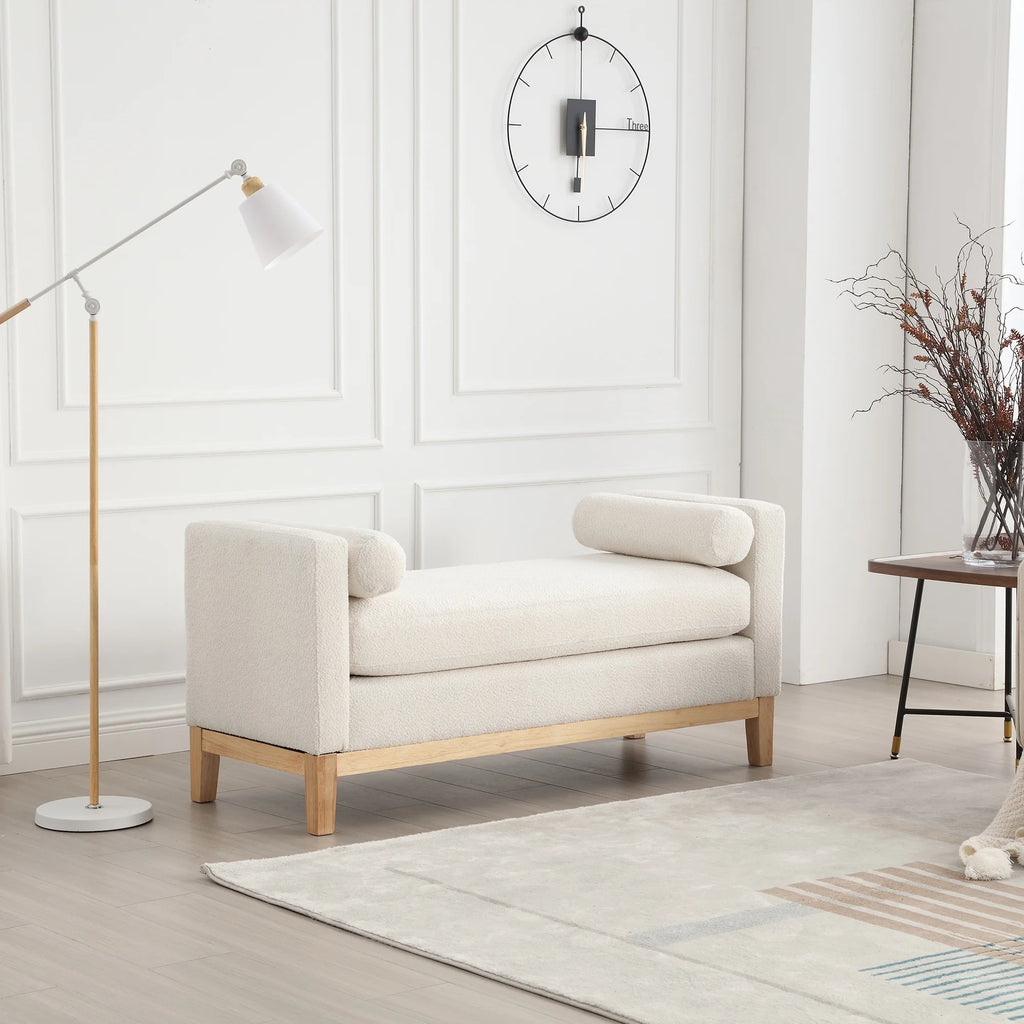Ivory Upholstered Bench with Wood Legs O712973