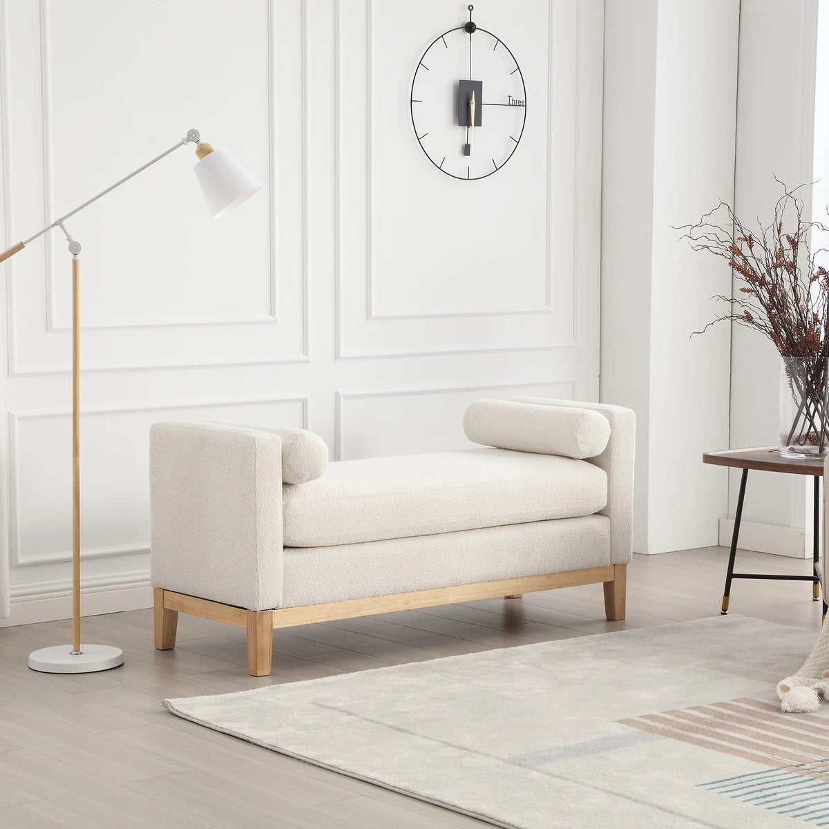Ivory Upholstered Bench with Wood Legs O712973