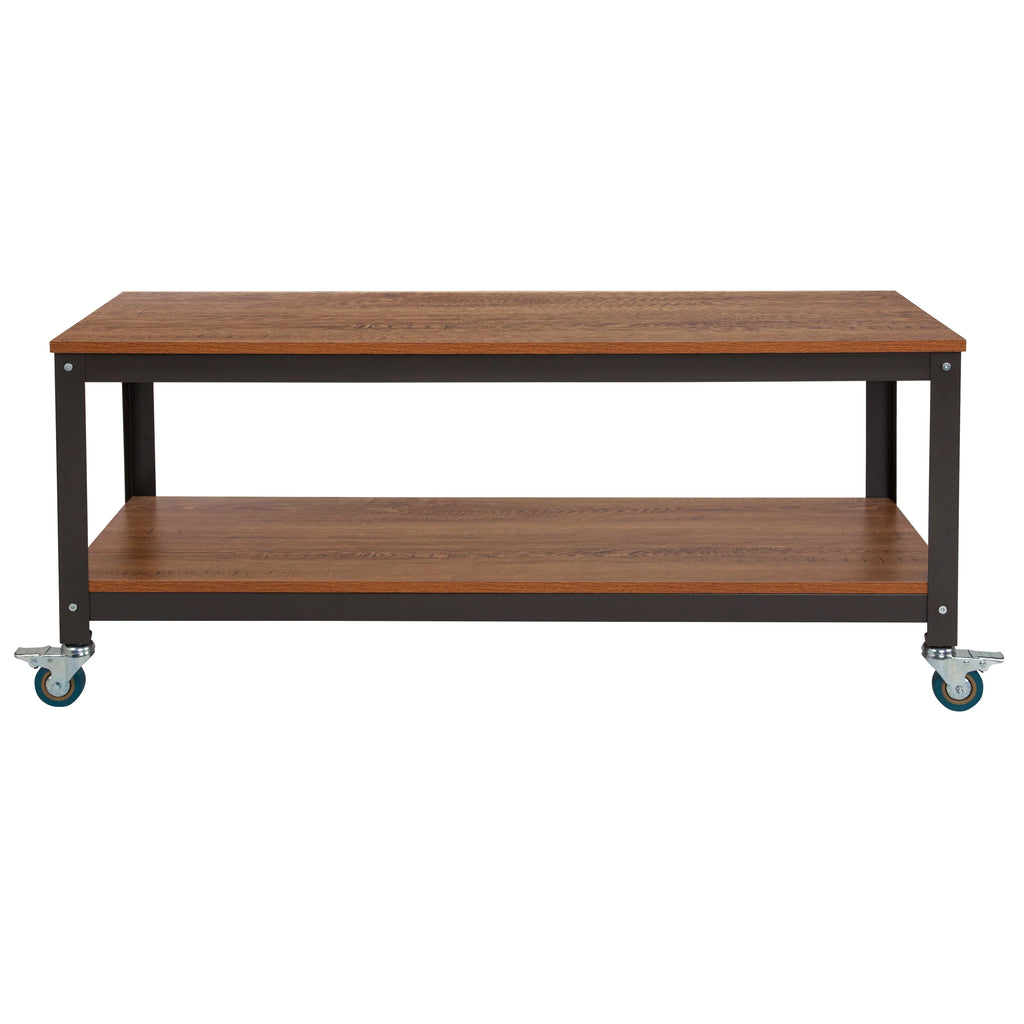 Brown Oak Wood Grain TV Stand with Metal Wheels A5085