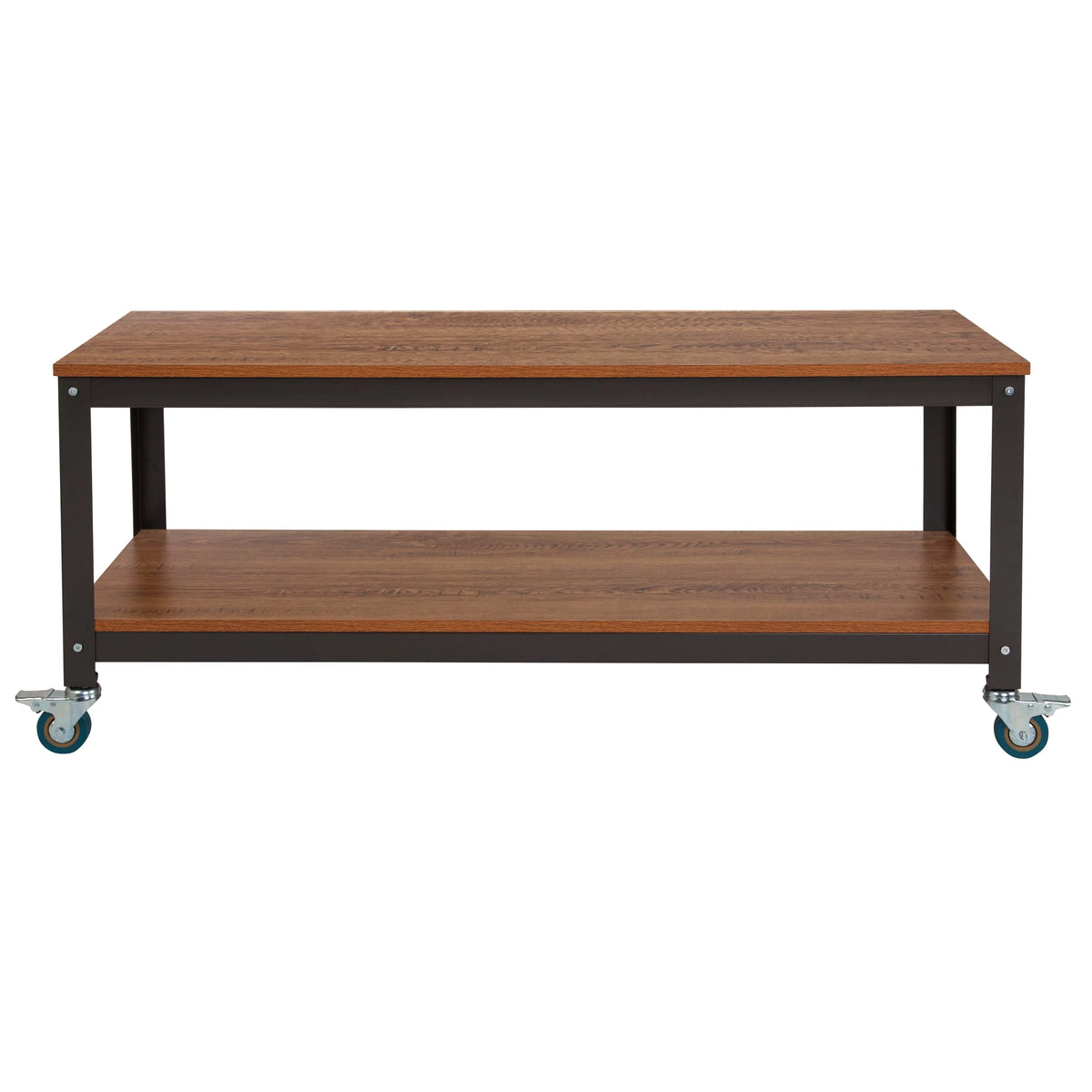 Brown Oak Wood Grain TV Stand with Metal Wheels A5085