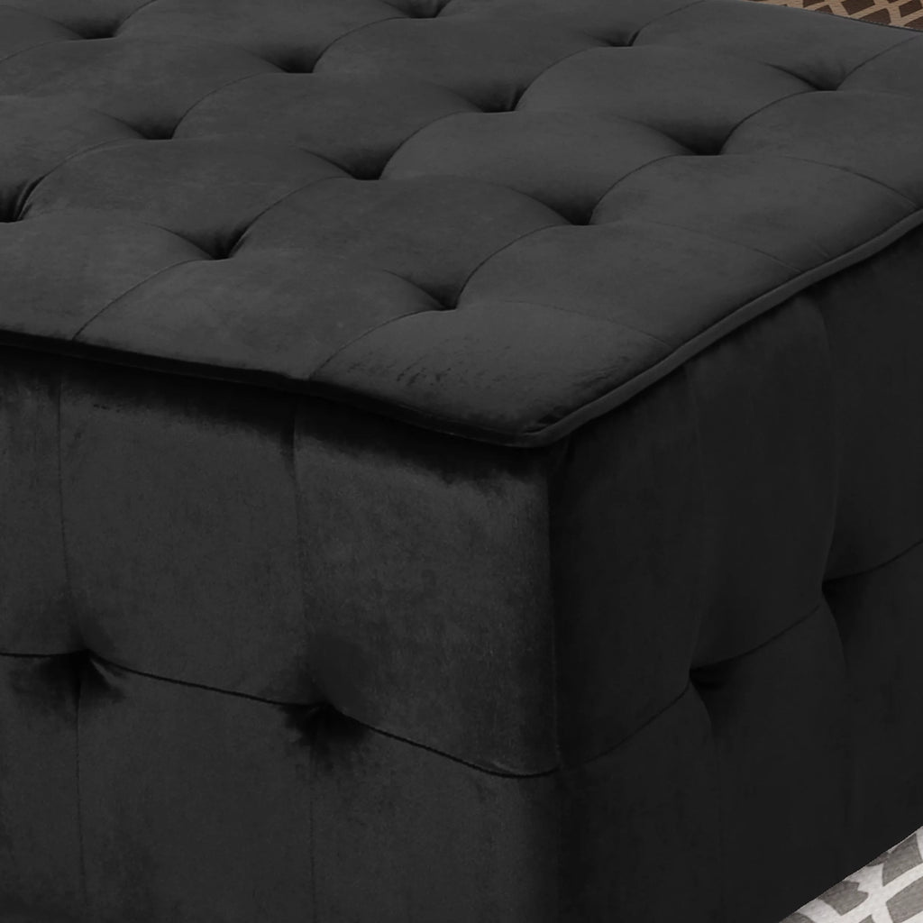 Black Velvet Tufted Ottoman U430