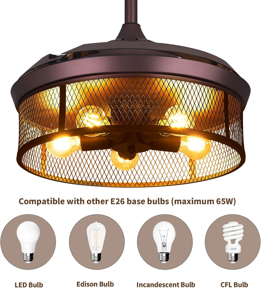 42 Industrial Ceiling Fan with Lights Remote Control Caged Low Profile X919027