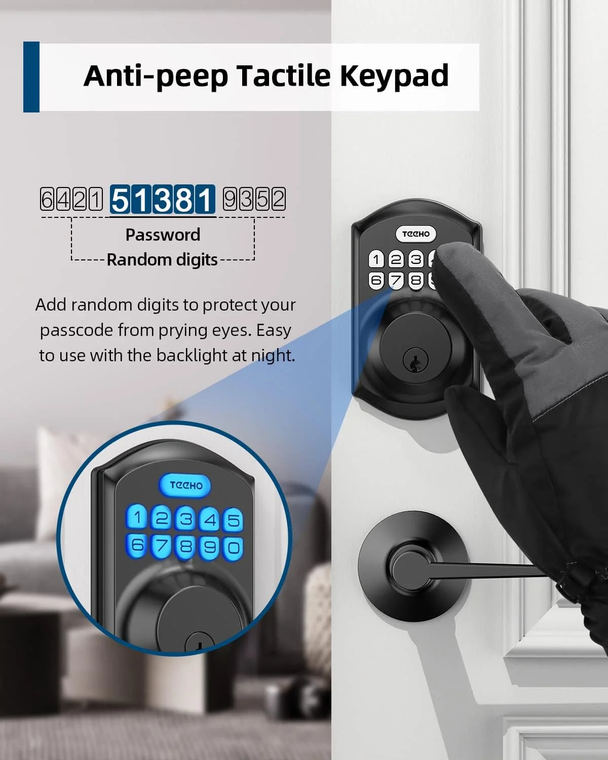 Keypad Keyless Entry Smart Deadbolt Door Lock Set with 2 Knobs Matte Black P86713