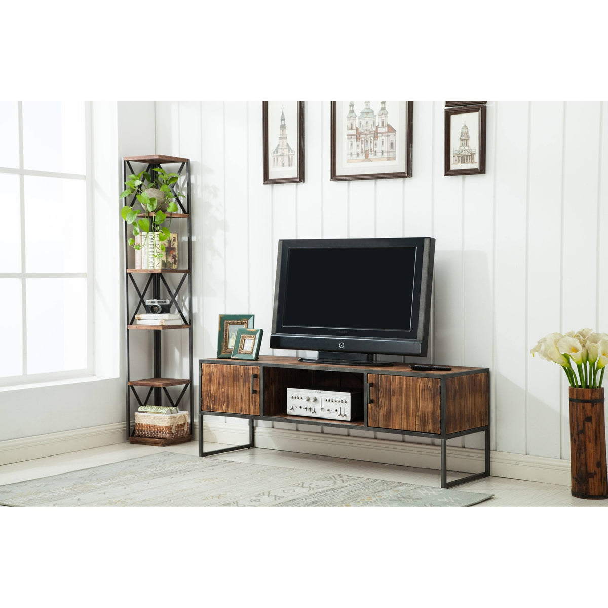 Natural Wood and Metal Media Console L74343