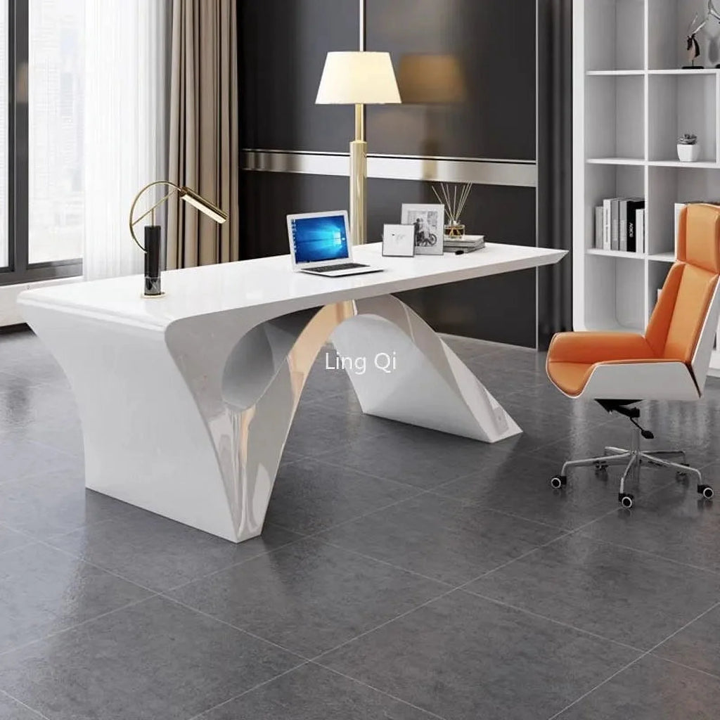 White Office Desk with Filing Cabinets Q8450