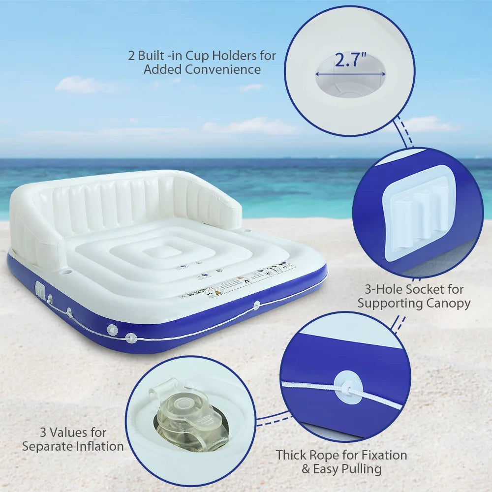 Inflatable Pool Float 2-3 Person with Canopy and Cup Holder B619