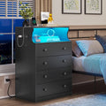 Black 4 Drawer Dresser with LED Lights and Charging Station Q569252