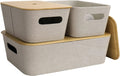 Light Gray Tweed Fabric Storage Basket Set of 3 with Bamboo Lid S40704