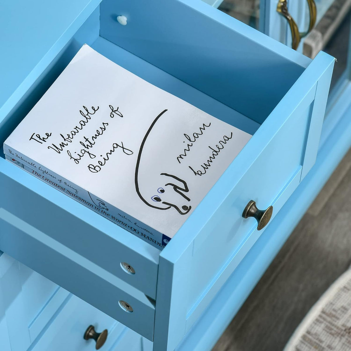 Storage Sideboard Cabinet with 4 Drawers and Glass Door Cupboard P18528