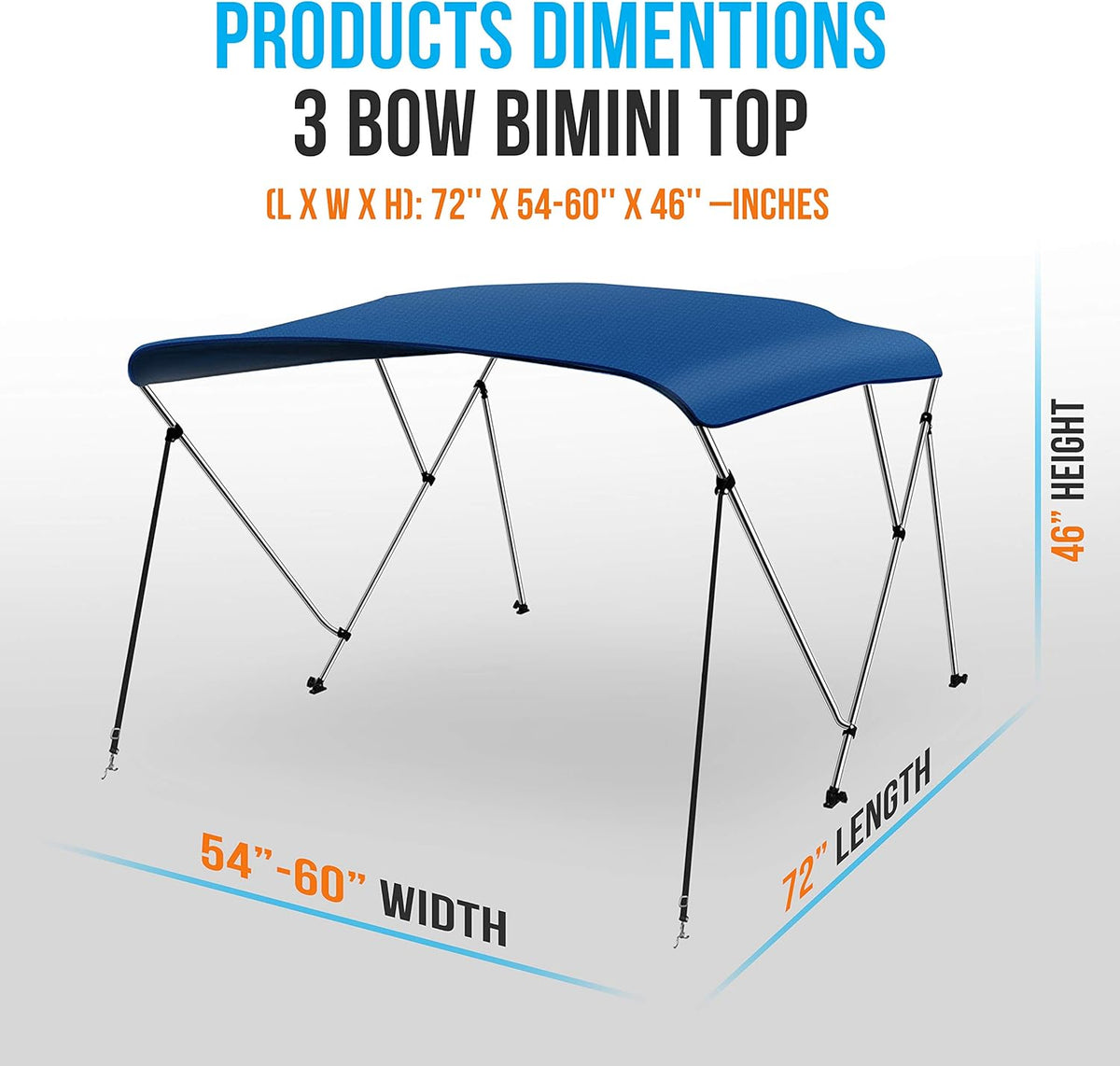 Waterproof 3 Bow Boat Bimini Top Canvas Sun Shade with Storage Boot G225