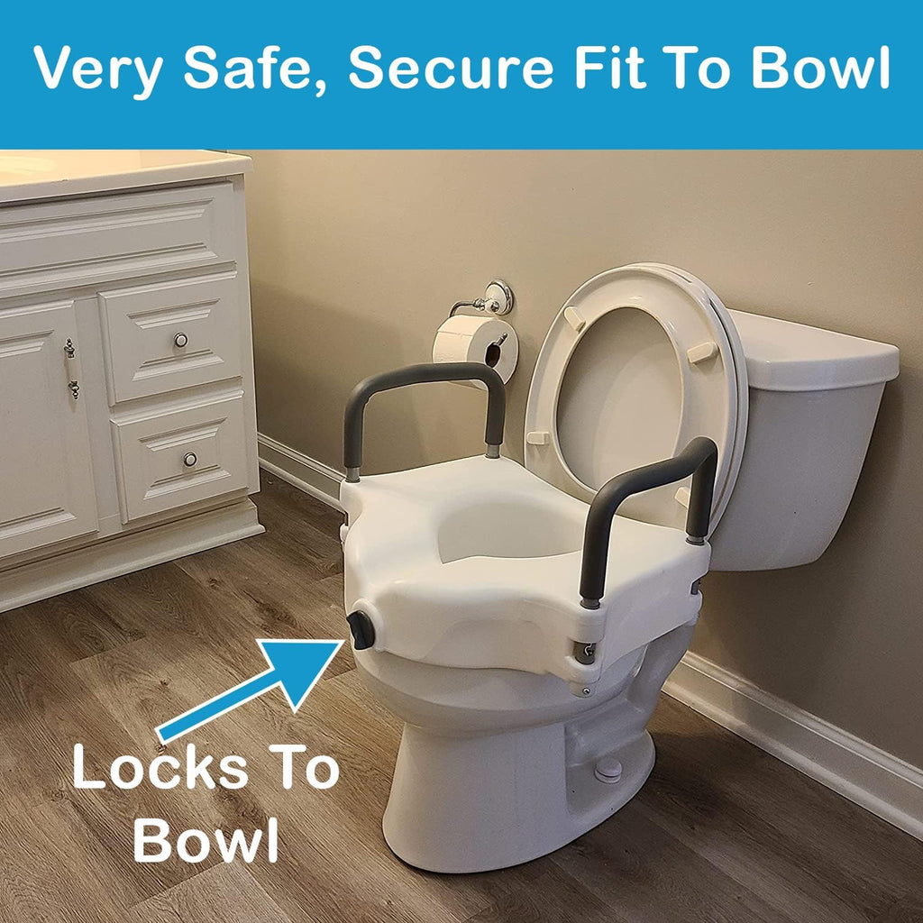 Raised Toilet Seat with Removable or Adjustable Handles - 4.5 Inch Toilet Seat Riser with Arms Y318404