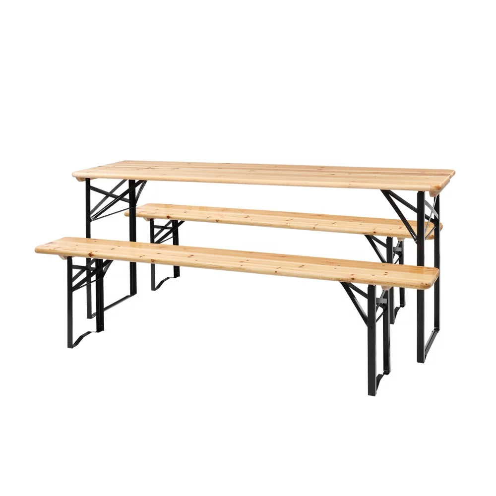 5.8FT Wood Table and Bench Set U33579