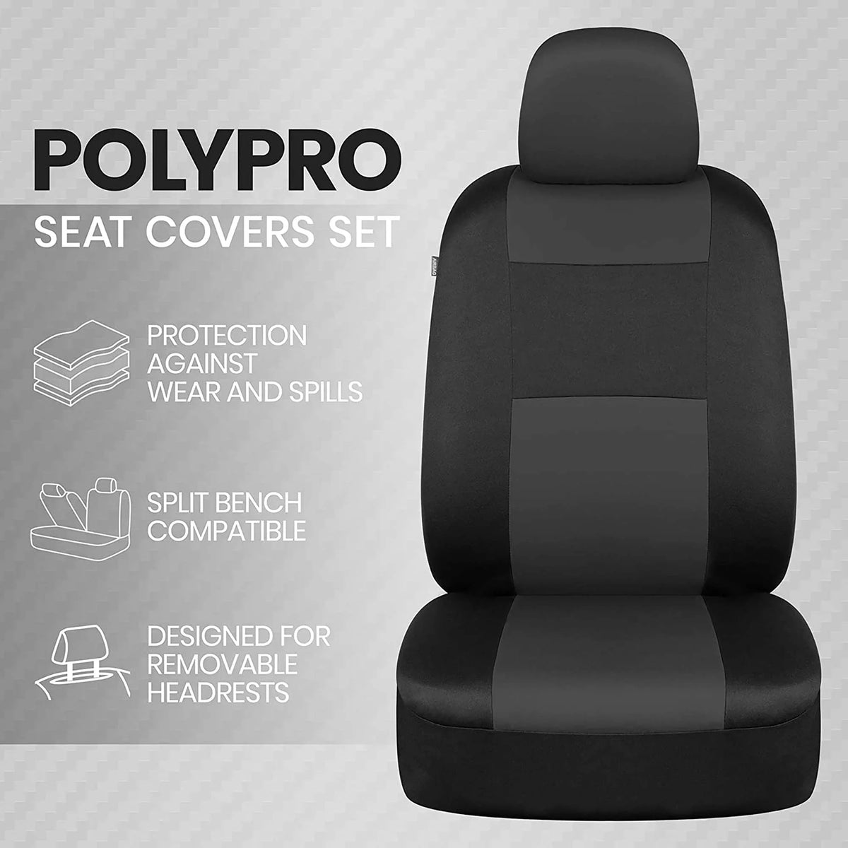 Reverse Charcoal Gray Two-Tone Car Seat Covers Full Set D40038