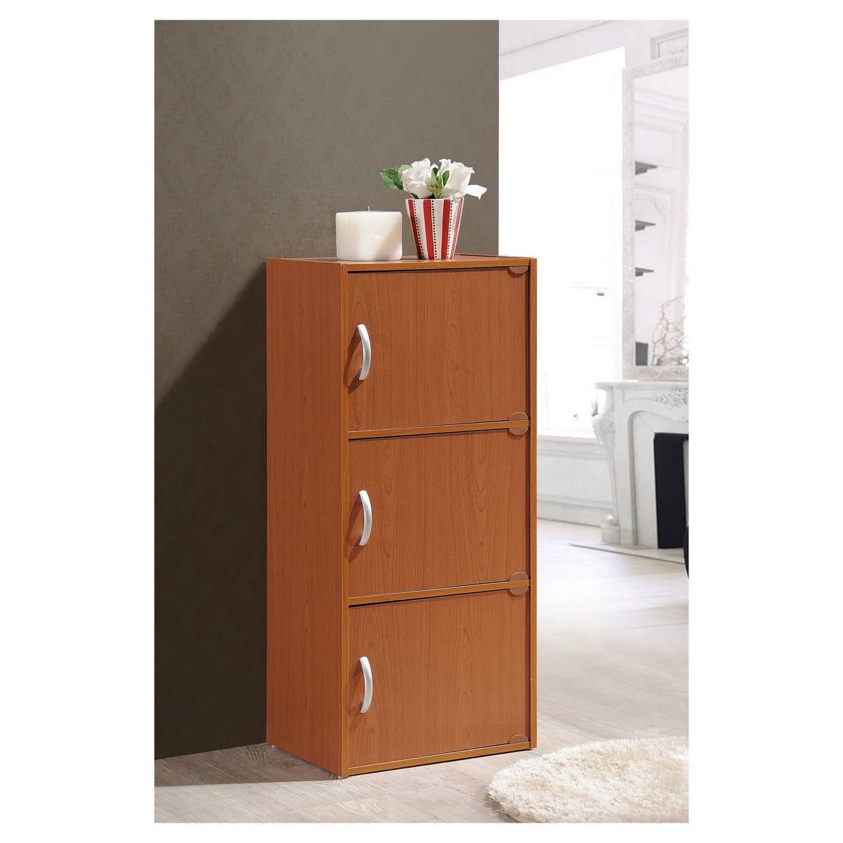 Cherry 3 Shelf 3 Door Bookcase M452