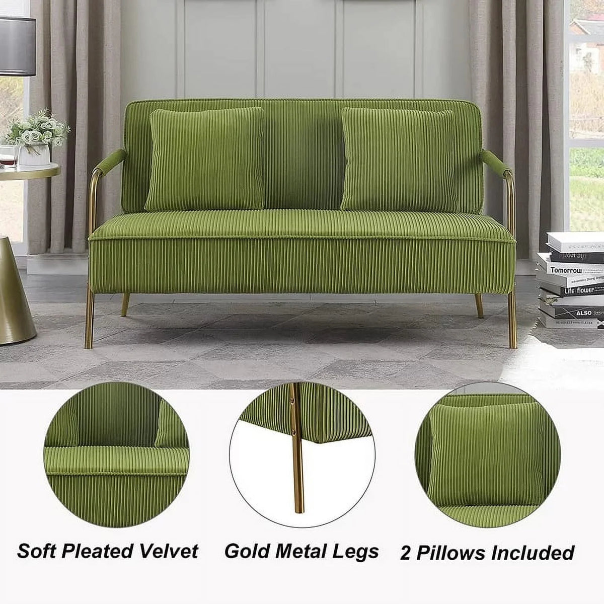 Olive Green Velvet Upholstered Loveseat P629