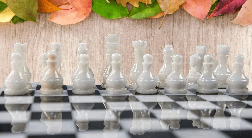 15 Inches Handmade White and Black Weighted Marble Chess Game Set G9220