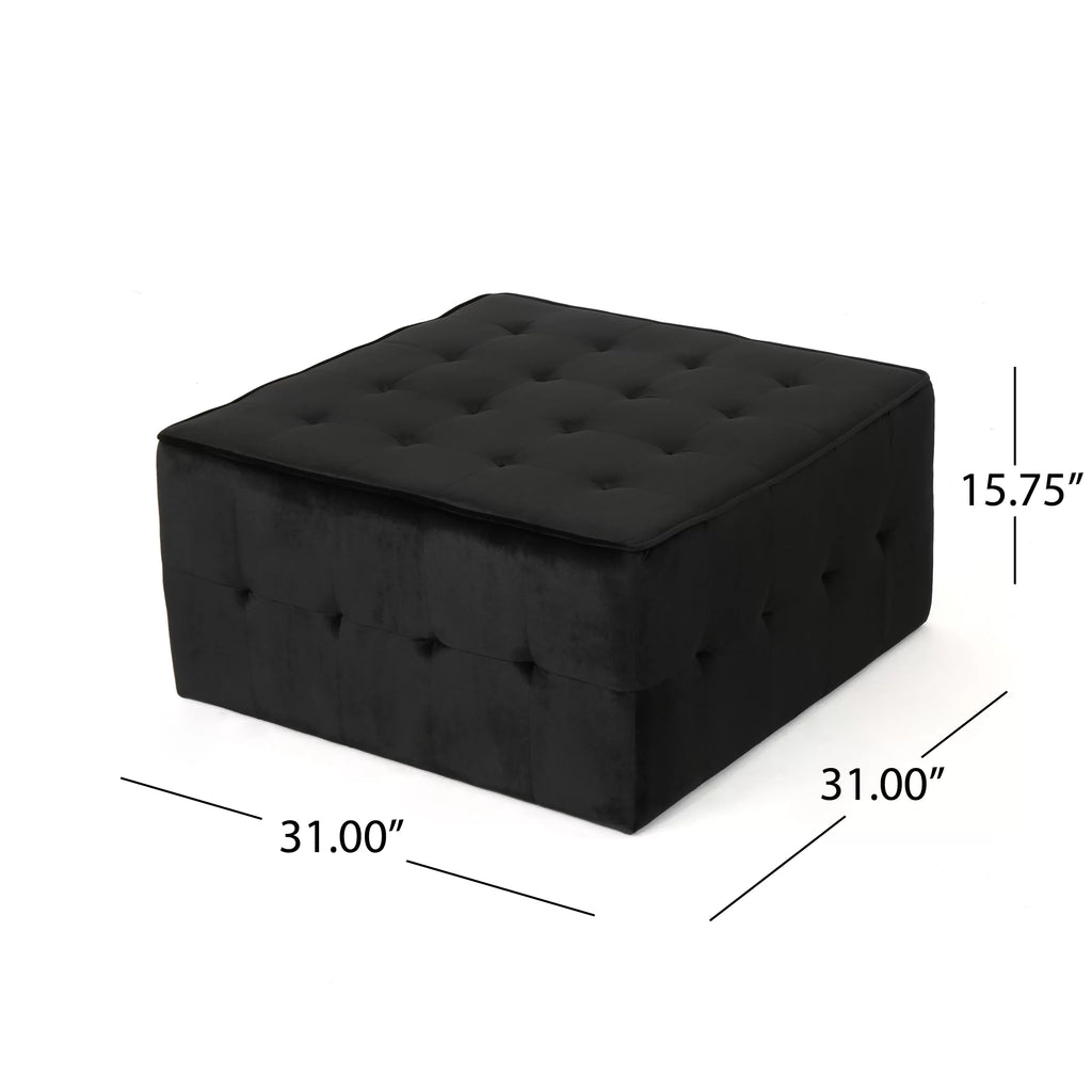 Black Velvet Tufted Ottoman U430