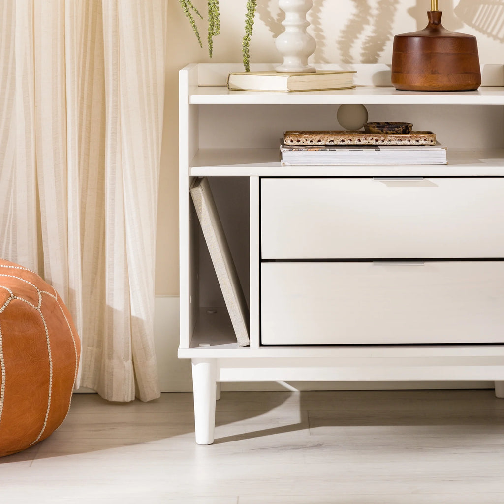 White 2-Drawer Wood Nightstand S290